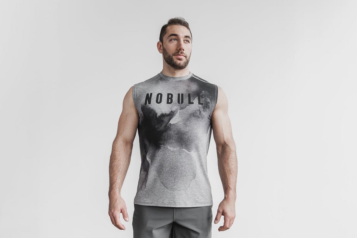 Nobull Sleeveless Men\'s T Shirts Grey | Australia (HI0641)